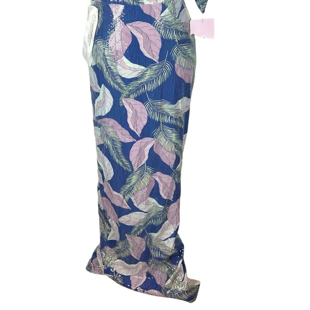 JS Collections Carmen Navy Multi Sequin Leaf Print Column Gown Size 6 NWT - Picture 5 of 16